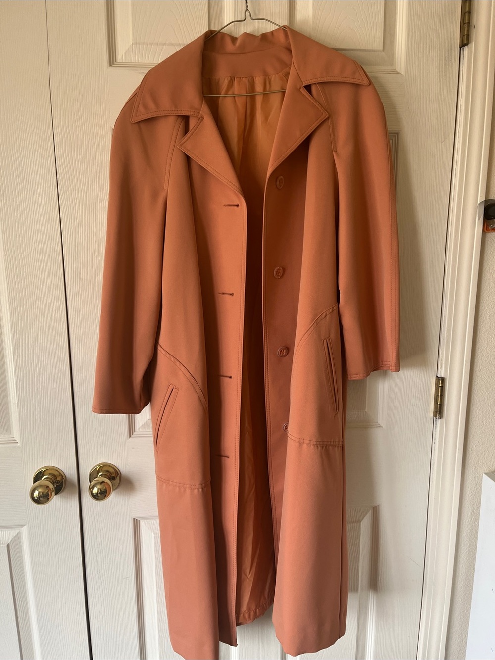 Women's Long Trench Coat - Rust Orange Vintage